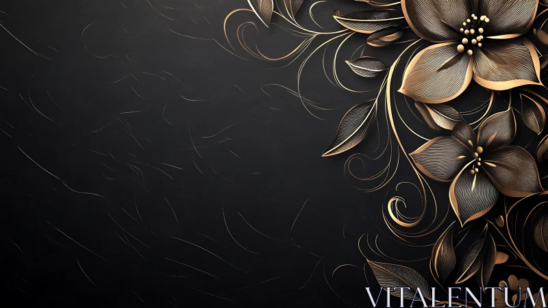 Golden floral curls glow gently over deep charcoal space