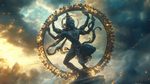 Nataraja deity rendered in cinematic backlit digital painting