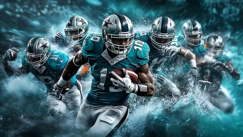 Dynamic American football runners rendered with high-impact motion effects