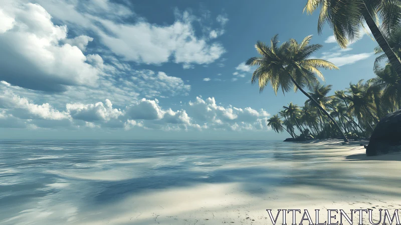 Tropical Strand with Coconut Palms and Cumulus Cloud Formation