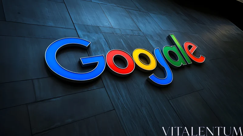 Colorful ‘Googale’ wall signage on dark modern facade.