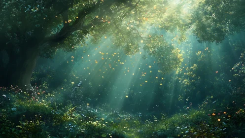 Enchanted Forest Glade Glows With Golden Leaf Magic