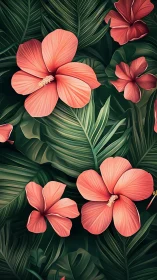 Tropical Blooms in Coral and Green.