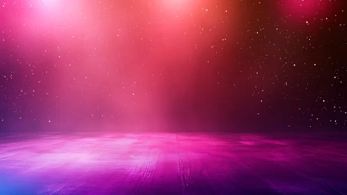 Pink illuminated stage floor under soft starry lights.