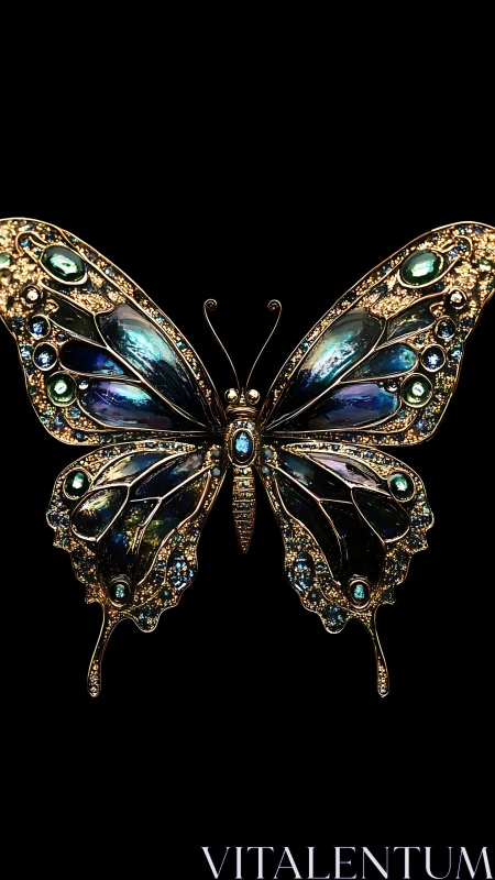 Jeweled butterfly brooch with luminous blue enamel wings.