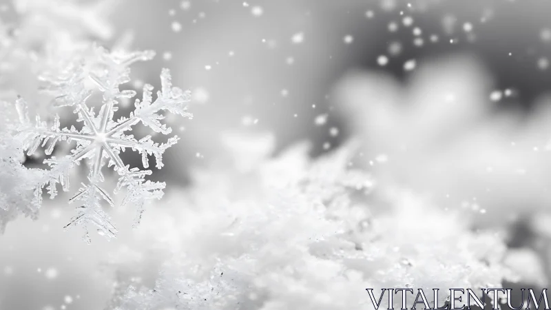 Crystal snowflake drifting in a soft white winter hush.