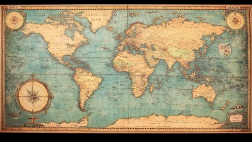 Antique-style world map illustration celebrates global exploration.