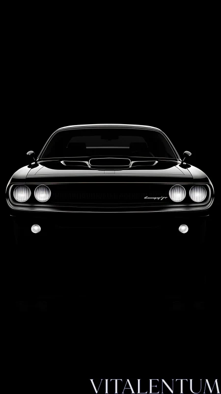 Front-view classic muscle car in minimal photorealistic contrast.