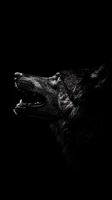High contrast side profile of howling wolf under directional rim light.