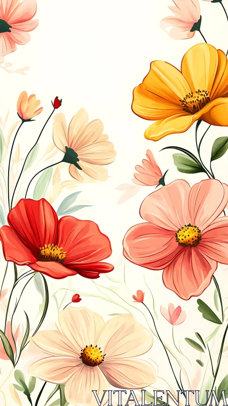 Cosmos-dominated Floral Composition with Layered Petals and Vibrant Chromatic Range