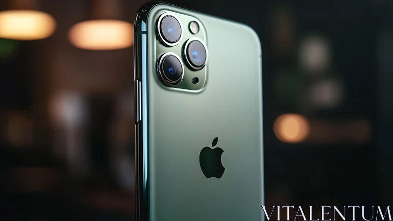 iPhone 11 Pro rear camera system with triple lens configuration in green.