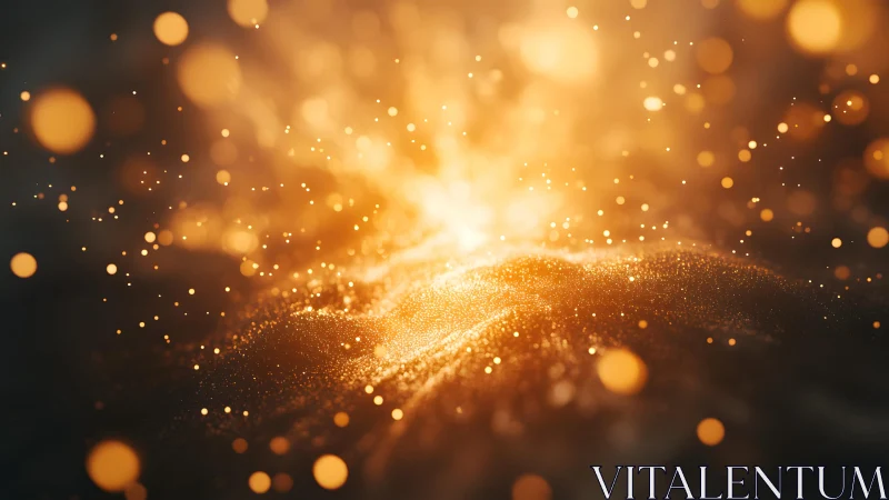 Golden Light Particles Abstract Background in Soft Focus Style.