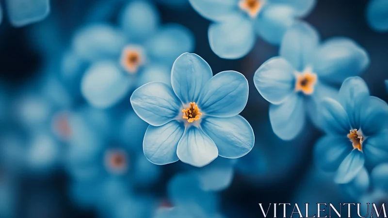 Selective-focus macro study of blue five-petaled blossoms.