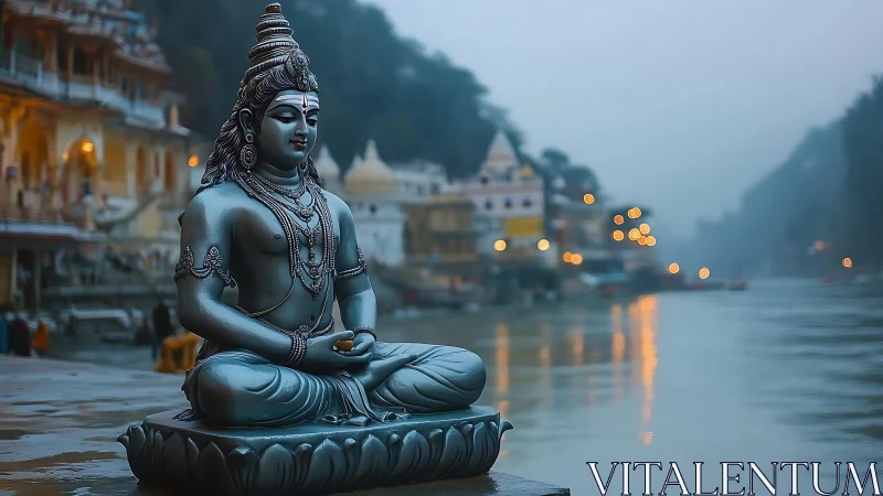 Serene riverbank statue offers quiet moments of reflection