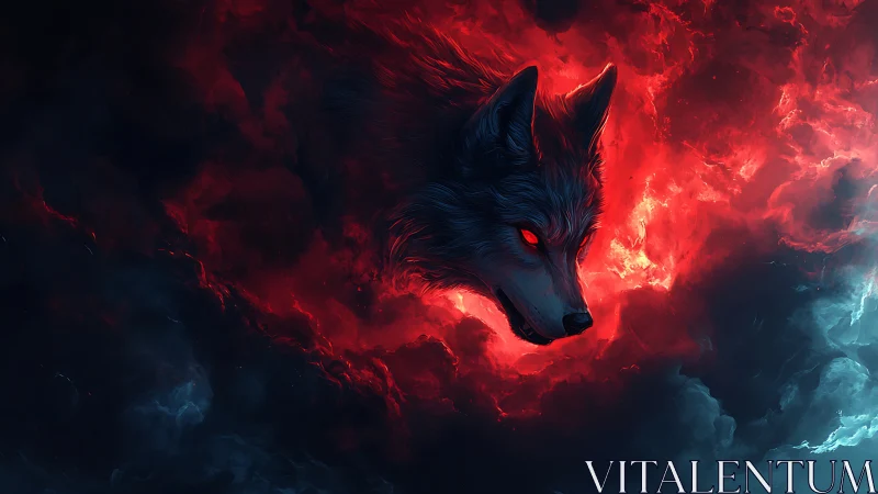 Ember-eyed astral wolf stalks through torn cosmic storm.