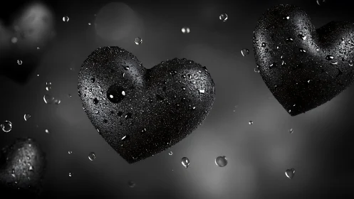 Glittering Hearts in Monochrome Space.