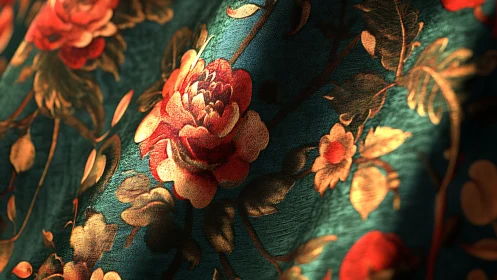 Textured floral brocade fabric reveals cinematic light modelling