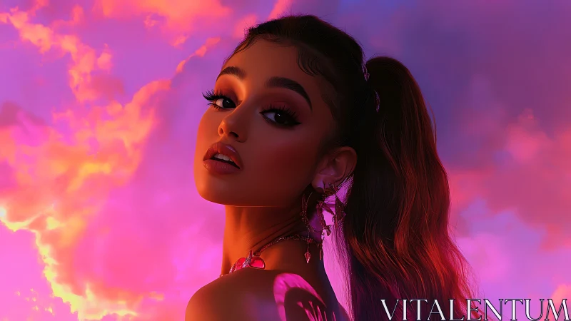 Dreamlit portrait under neon-pink cotton candy skies.