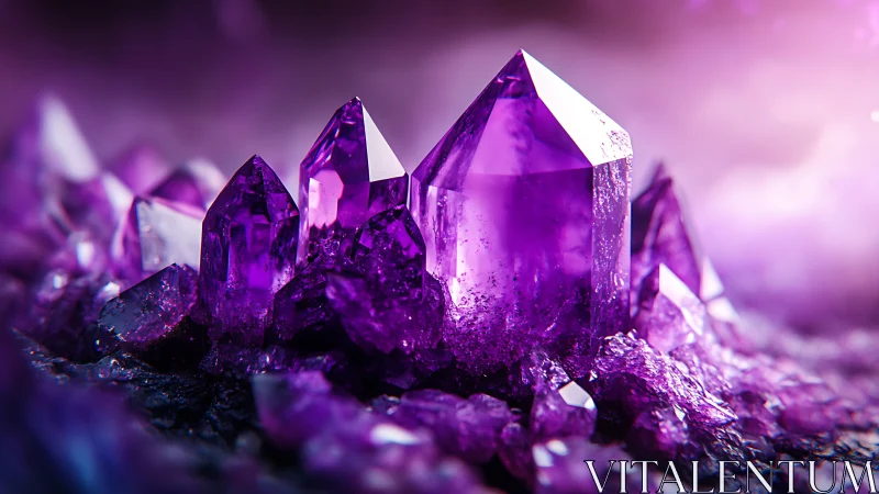 Radiant purple crystals glowing in a dreamy twilight hush.