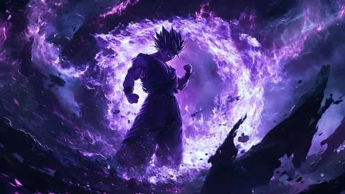 Celestial warrior ignites vortex of violet astral energy