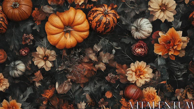 Warm pumpkins and florals create a rich autumn tapestry