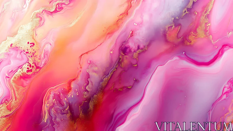 Radiant pink and gold fluid marble flows across canvas.