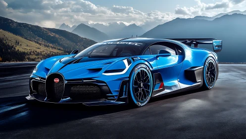 Blue mountain road hypercar glowing with effortless power.