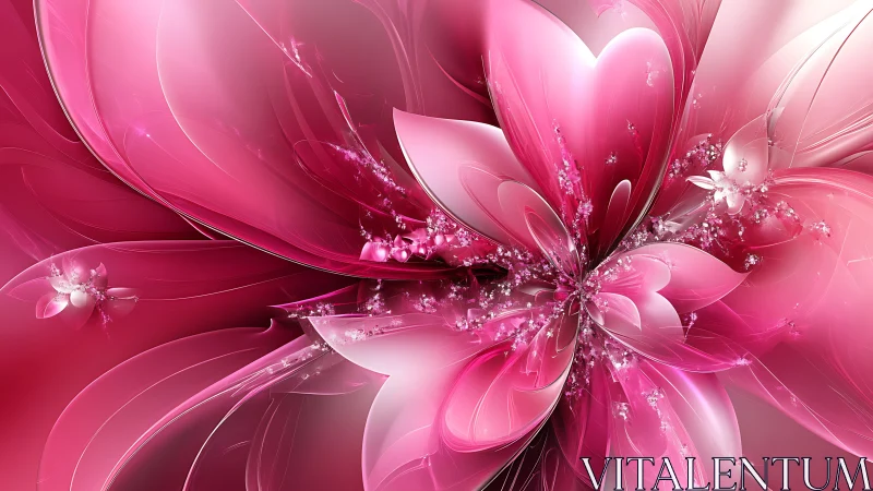 Radiant pink blossom unfolding in a dreamy digital garden.