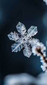Single hexagonal snowflake is captured in detailed macro view