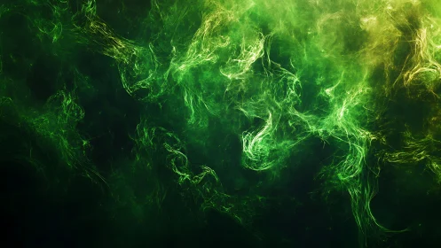 Emerald wisps drifting through a dark cosmic hush.