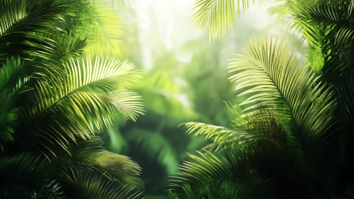 Sunlit Palm Leaves: Nature's Gentle Glow.