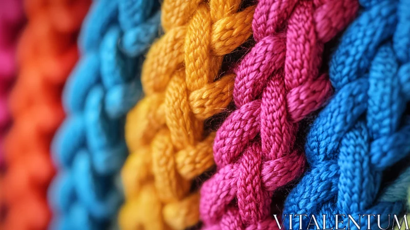 Macro braids in vivid multicolored yarn strands closeup.