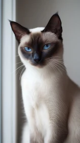 Siamese Cat with Striking Blue Eyes and Color Point Pattern