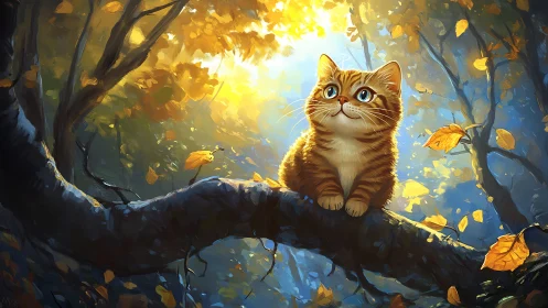 Luminous Feline Wonder: A Kitten's Autumn Reverie.