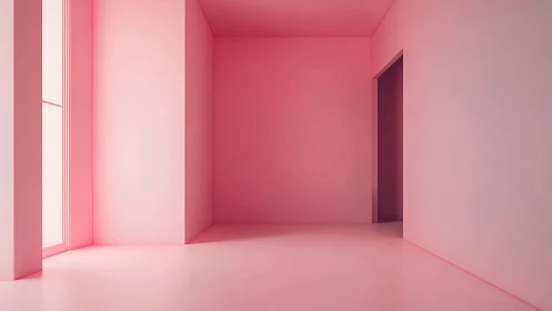 Soft pink minimalist room glowing with gentle daylight.