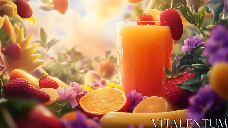 Sunlit citrus daydream with strawberries in radiant bloom.