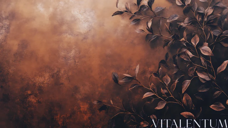 Burnished copper background with dark botanical branches.