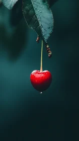 Macro optical study of single rain-kissed cherry fruit.