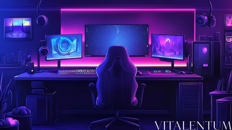 Neon dusk command center for gamers and digital dreamers.