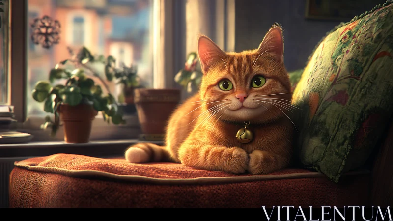 Orange Tabby Cat on Couch in Sunlit Room