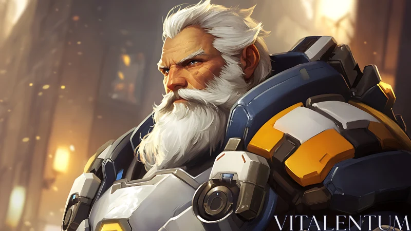 Armored veteran rendered in high-detail sci-fi digital portrait