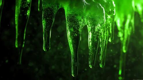 Luminous green slime drips with glossy translucent texture.