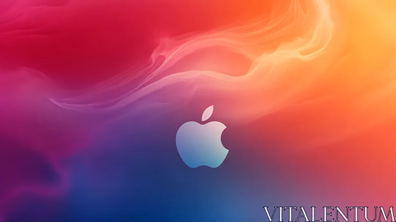 Apple logo on colorful gradient digital background.