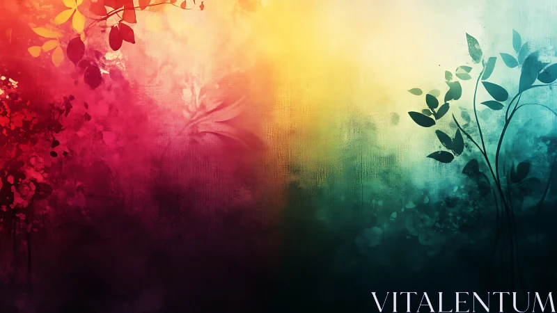 Color-swept garden silhouettes drifting through twilight haze.