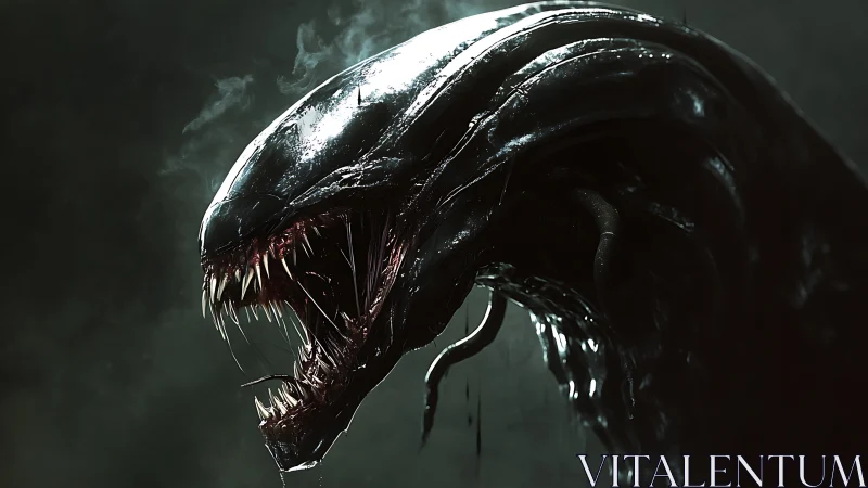 Brooding alien creature poised in shadowed, cinematic light.