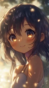 Sunlit sparkles dance in her twilight-colored eyes