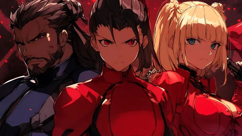 Anime triptych portrait in high-contrast dramatic lighting.