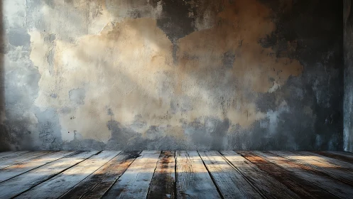 Weathered loft interior shows textured wall and light play