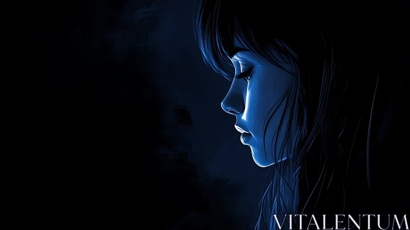 Silent blue portrait lingers softly in a calm night glow