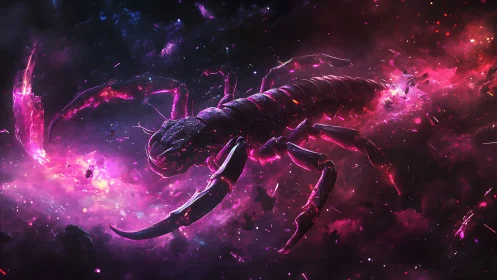 Cosmic neon scorpion streaks through exploding galactic void.